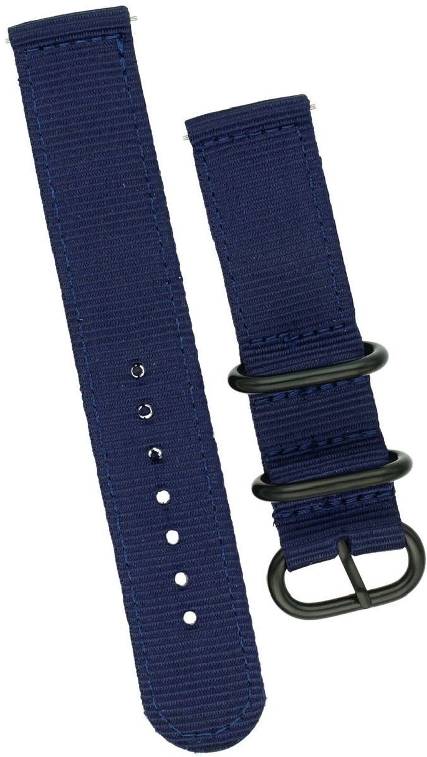 Pasek do zegarka NATO 010 w granatowym kolorze. Nylonowy, parciany, długość krótszej części 85 mm, długość dłuższej części 120 mm, szerokość mocowania 20 mm.1.jpg